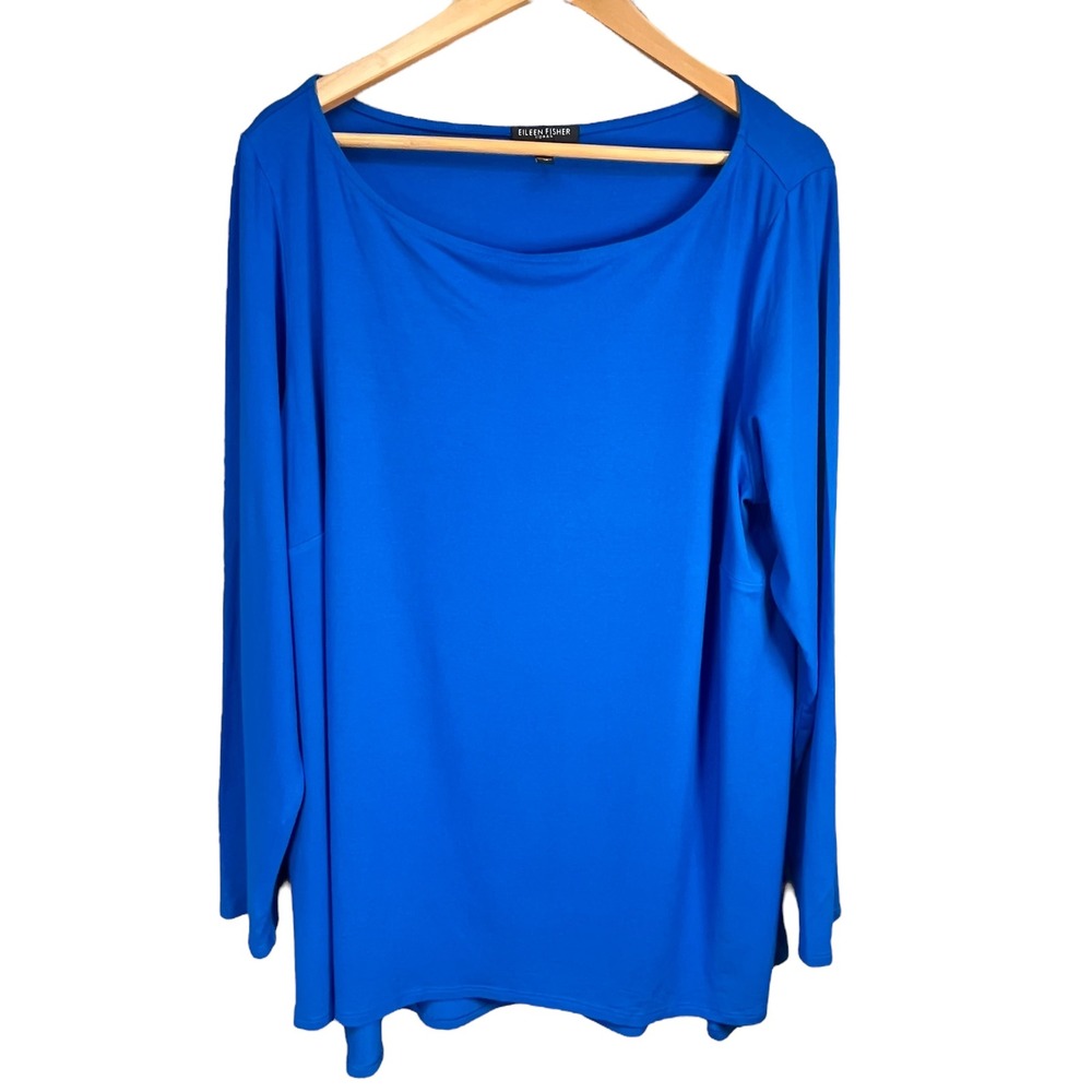 Eileen Fisher Women's Blue Long Sleeve Boat Neck Stretch‎ Top 1X